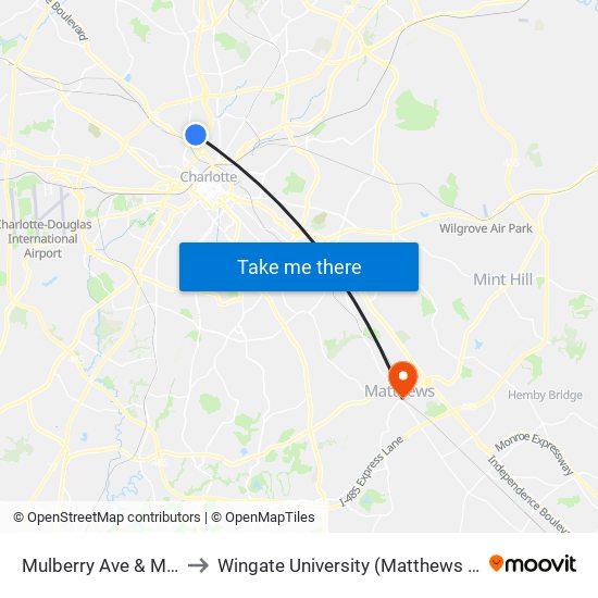 Mulberry Ave & Miles Ct to Wingate University (Matthews  Campus) map