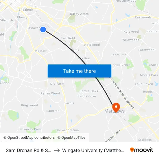 Sam Drenan Rd & Stancill Pl to Wingate University (Matthews  Campus) map