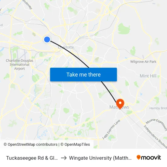 Tuckaseegee Rd & Glenwood Dr to Wingate University (Matthews  Campus) map