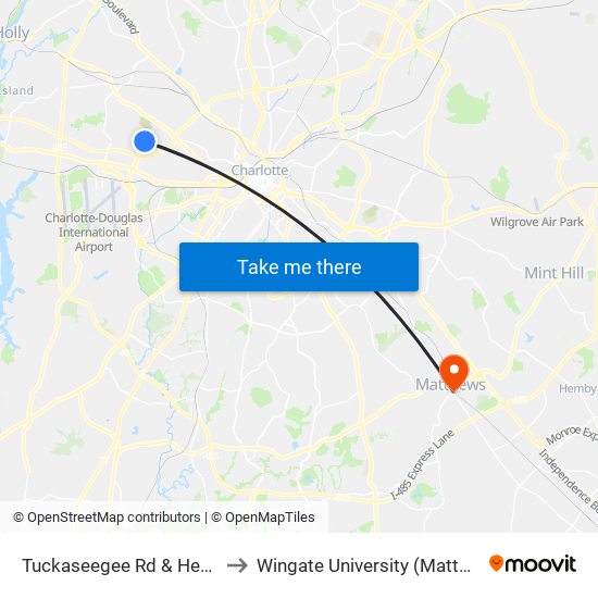 Tuckaseegee Rd & Heather Glen Ln to Wingate University (Matthews  Campus) map