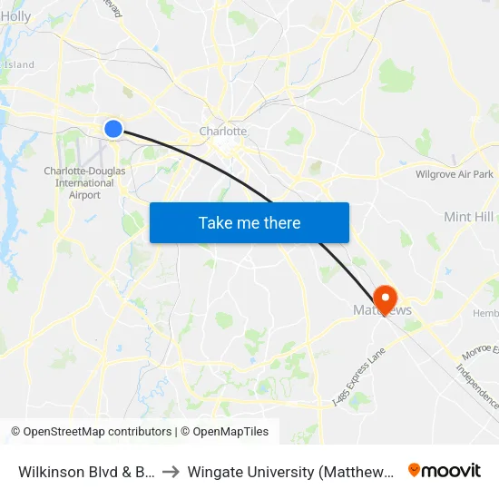 Wilkinson Blvd & Boyer St to Wingate University (Matthews  Campus) map