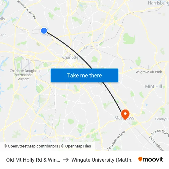 Old Mt Holly Rd & Windy Valley Dr to Wingate University (Matthews  Campus) map