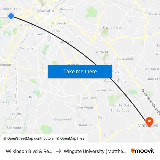 Wilkinson Blvd & Remount Rd to Wingate University (Matthews  Campus) map