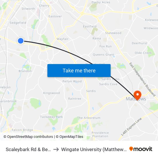 Scaleybark Rd & Belrose Ln to Wingate University (Matthews  Campus) map