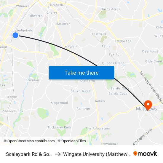 Scaleybark Rd & South Blvd to Wingate University (Matthews  Campus) map