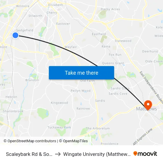 Scaleybark Rd & South Blvd to Wingate University (Matthews  Campus) map