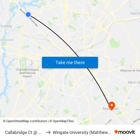 Callabridge Ct @ Walmart to Wingate University (Matthews  Campus) map