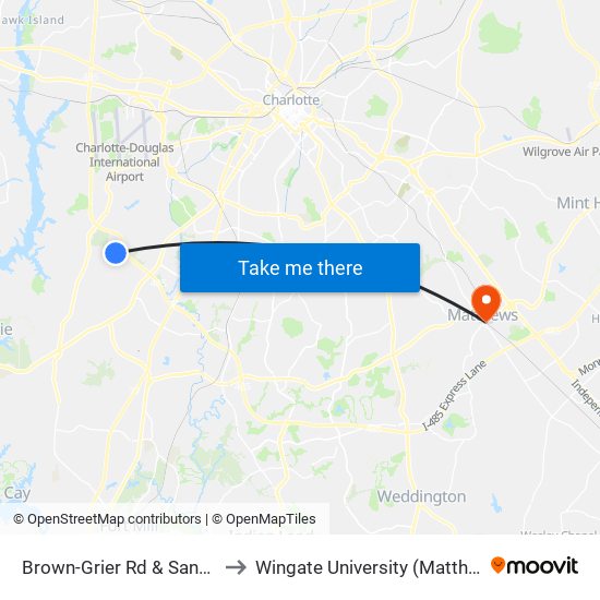 Brown-Grier Rd & Sandy Porter Rd to Wingate University (Matthews  Campus) map