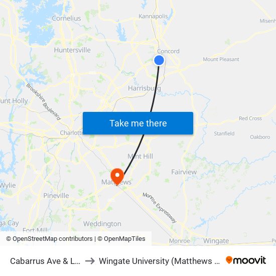 Cabarrus Ave & Lark Ct to Wingate University (Matthews  Campus) map