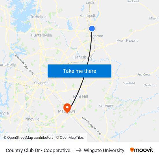 Country Club Dr - Cooperative Christian Ministries (Outbound) to Wingate University (Matthews  Campus) map