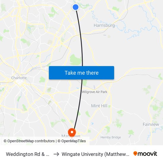 Weddington Rd & Lyles Ln to Wingate University (Matthews  Campus) map