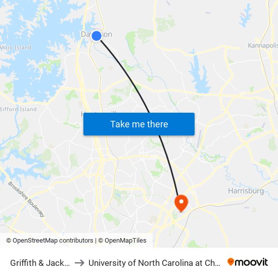 Griffith & Jackson to University of North Carolina at Charlotte map