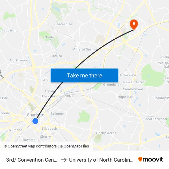 3rd/ Convention Center Station to University of North Carolina at Charlotte map