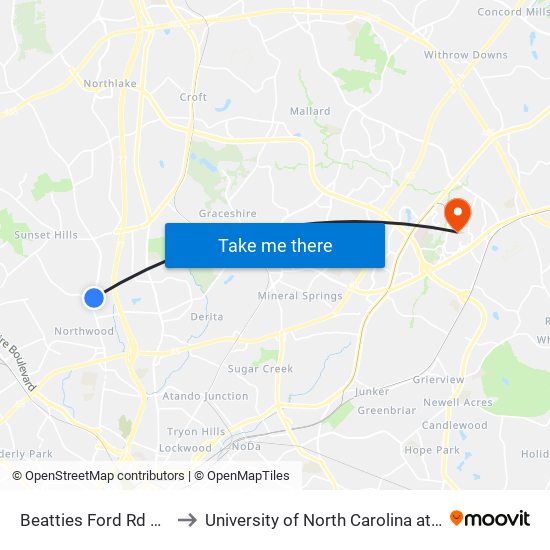 Beatties Ford Rd @ 3938 to University of North Carolina at Charlotte map