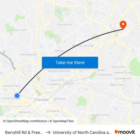 Berryhill Rd & Freedom Dr to University of North Carolina at Charlotte map