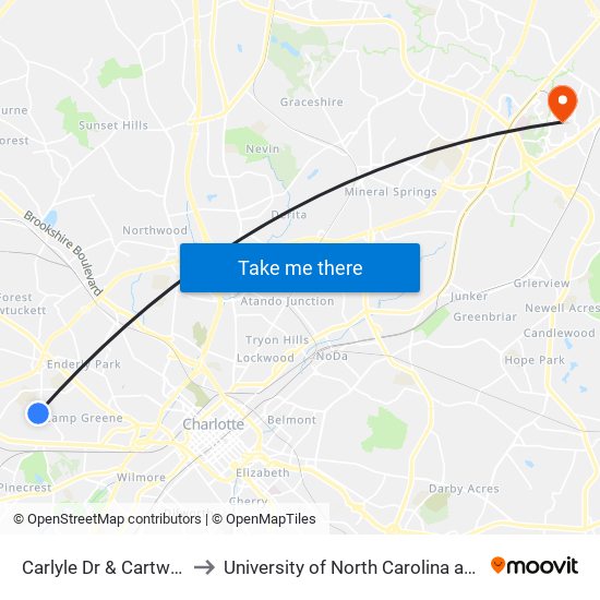 Carlyle Dr & Cartwright Pl to University of North Carolina at Charlotte map