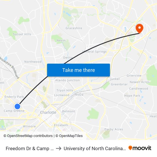 Freedom Dr & Camp Greene St to University of North Carolina at Charlotte map