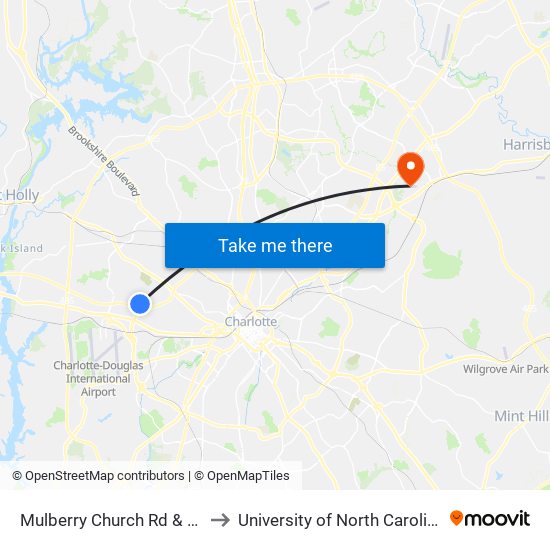 Mulberry Church Rd & Queen City Dr to University of North Carolina at Charlotte map