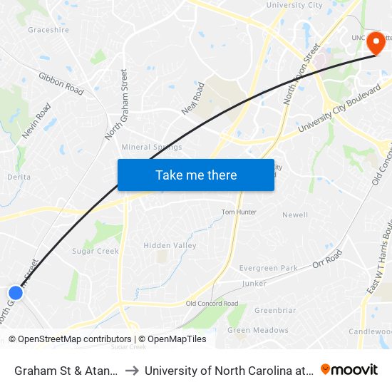 Graham St & Atando Ave to University of North Carolina at Charlotte map