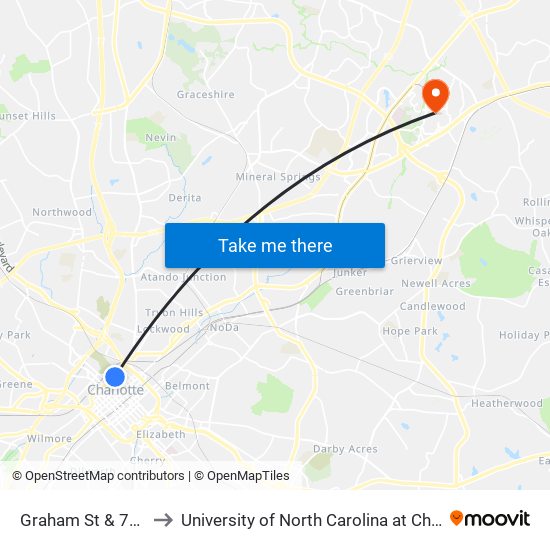 Graham St & 7th St to University of North Carolina at Charlotte map