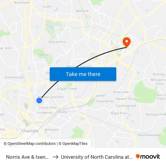 Norris Ave & Isenhour St to University of North Carolina at Charlotte map