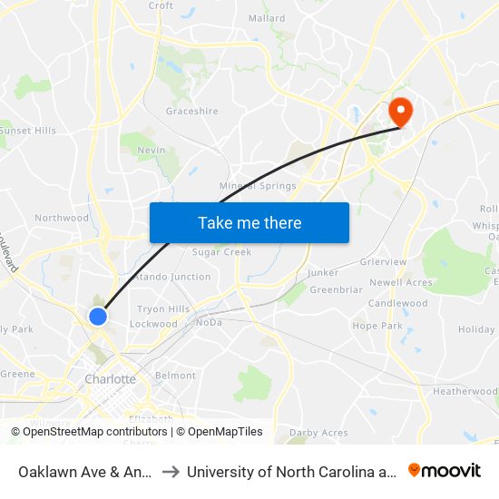 Oaklawn Ave & Andrill Ter to University of North Carolina at Charlotte map