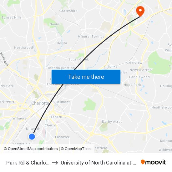 Park Rd & Charlotte Dr to University of North Carolina at Charlotte map