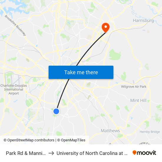 Park Rd & Manning Dr to University of North Carolina at Charlotte map