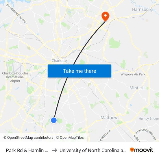 Park Rd & Hamlin Park Dr to University of North Carolina at Charlotte map