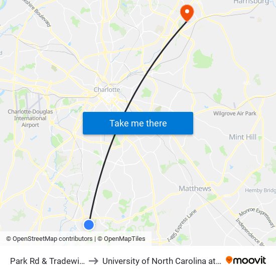 Park Rd & Tradewinds Ln to University of North Carolina at Charlotte map