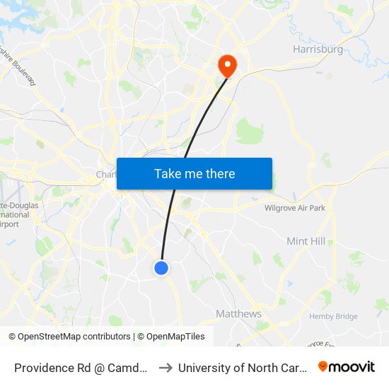 Providence Rd @ Camden Pinehurst Apts to University of North Carolina at Charlotte map