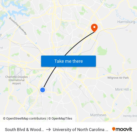 South Blvd & Woodlawn Rd to University of North Carolina at Charlotte map