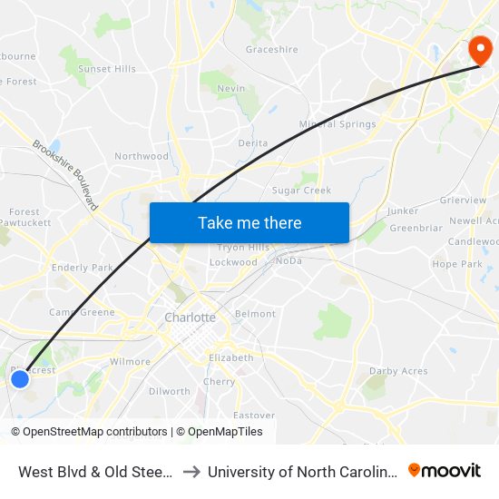 West Blvd & Old Steele Creek Rd to University of North Carolina at Charlotte map