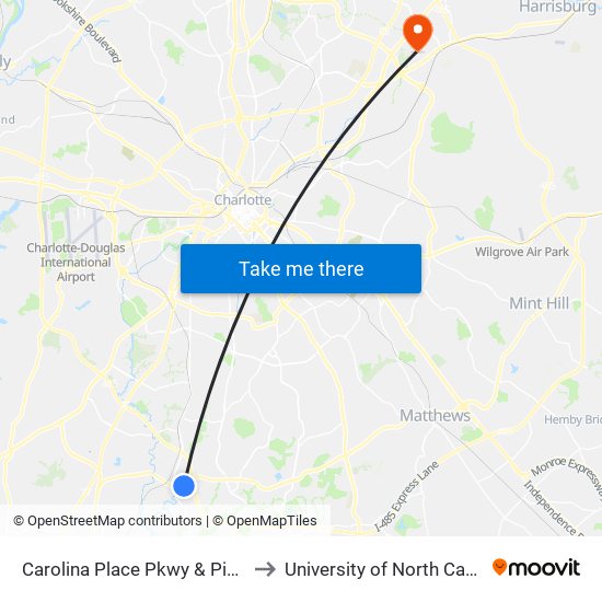 Carolina Place Pkwy & Pineville-Matthews Rd to University of North Carolina at Charlotte map