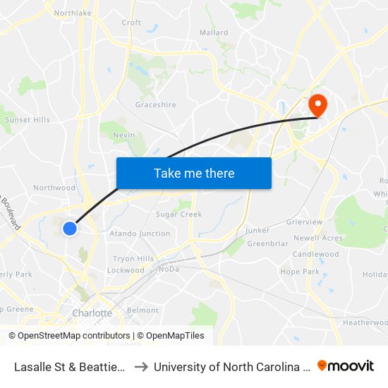 Lasalle St & Beatties Ford Rd to University of North Carolina at Charlotte map