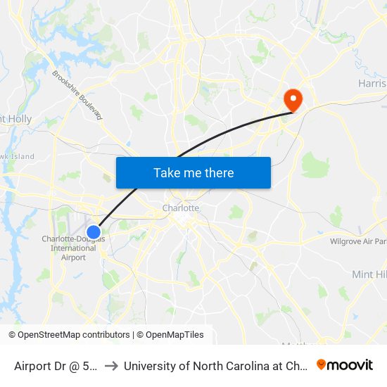 Airport Dr @ 5213 to University of North Carolina at Charlotte map