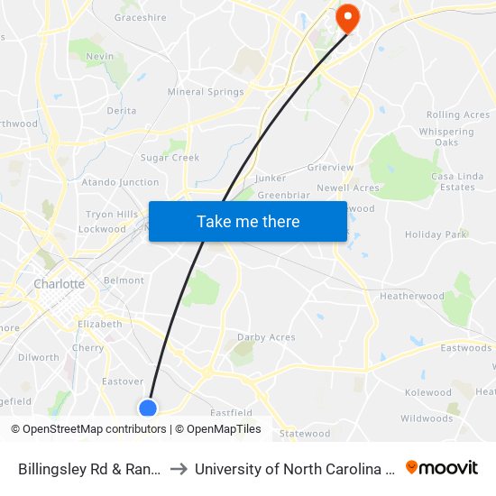 Billingsley Rd & Randolph Rd to University of North Carolina at Charlotte map