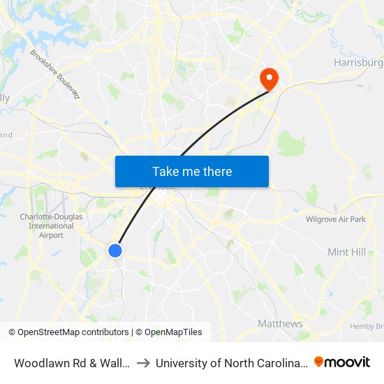 Woodlawn Rd & Wallingford St to University of North Carolina at Charlotte map