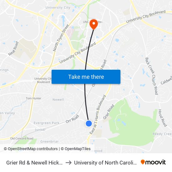 Grier Rd & Newell Hickory Grove Rd to University of North Carolina at Charlotte map