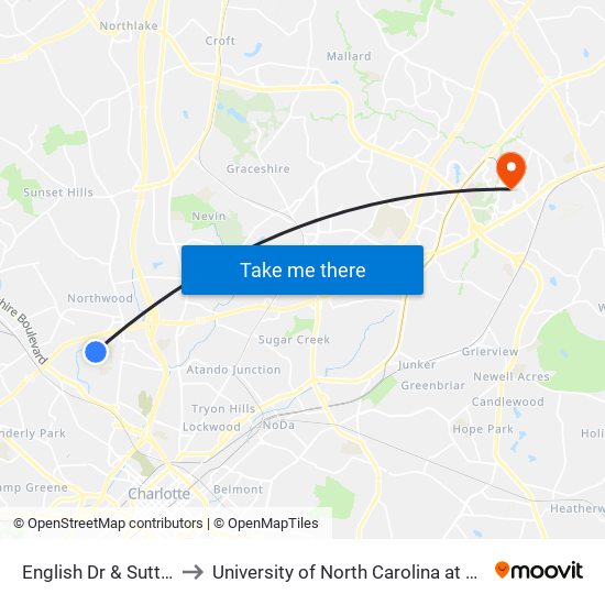 English Dr & Sutton Dr to University of North Carolina at Charlotte map