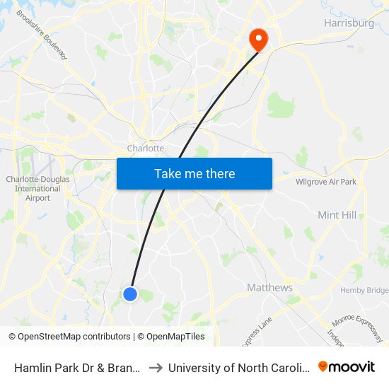 Hamlin Park Dr & Brandon Forest Dr to University of North Carolina at Charlotte map