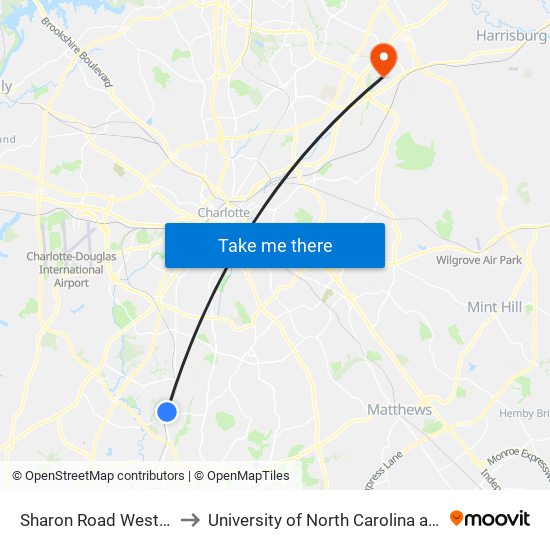 Sharon Road West Station to University of North Carolina at Charlotte map