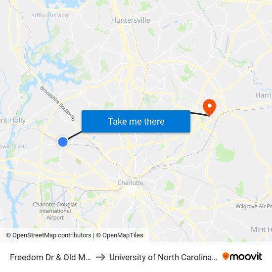 Freedom Dr & Old Mt Holly Rd to University of North Carolina at Charlotte map
