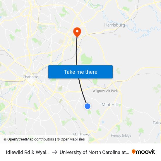 Idlewild Rd & Wyalong Dr to University of North Carolina at Charlotte map