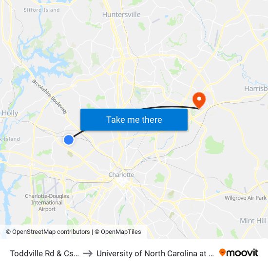 Toddville Rd & Csx Way to University of North Carolina at Charlotte map