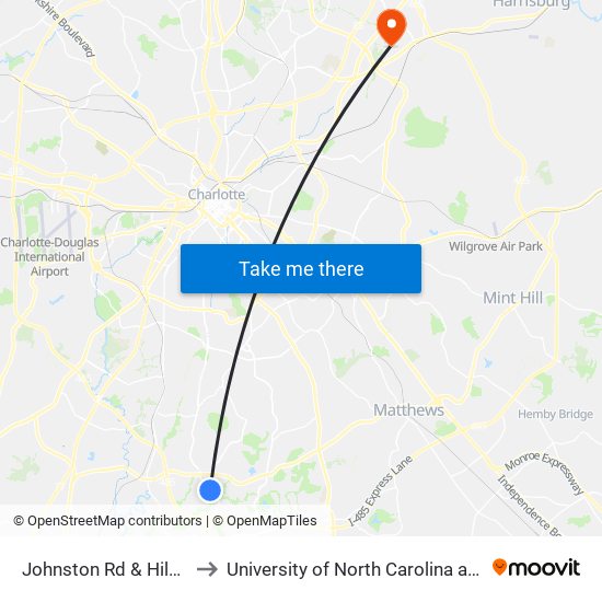 Johnston Rd & Hildreth Ct to University of North Carolina at Charlotte map