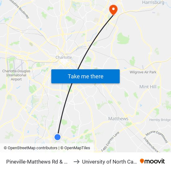 Pineville-Matthews Rd & Mcmullen Creek Pkwy to University of North Carolina at Charlotte map