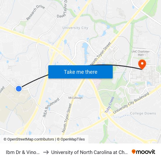 Ibm Dr & Vinoy Bv to University of North Carolina at Charlotte map