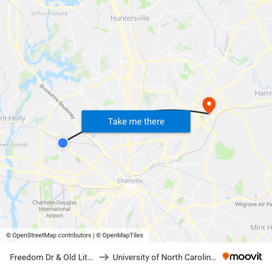 Freedom Dr & Old Little Rock Rd to University of North Carolina at Charlotte map