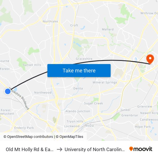 Old Mt Holly Rd & East Todd Ln to University of North Carolina at Charlotte map